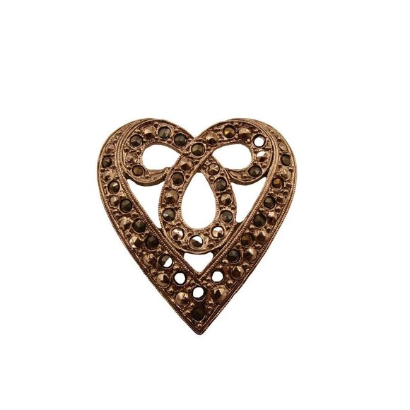 Mixed Rhinestone Studded Heart Brooch Pin Filigree Art Deco Silver Tone 1.5x1.5 - Picture 3 of 11
